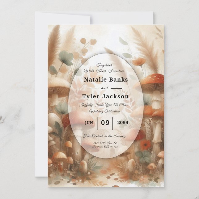 Terracotta Toadstool Woodland Magic Wedding Invitation (Front)