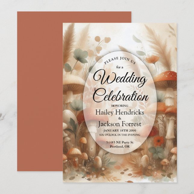 Terracotta Toadstool Woodland Magic Wedding Invitation (Front/Back)