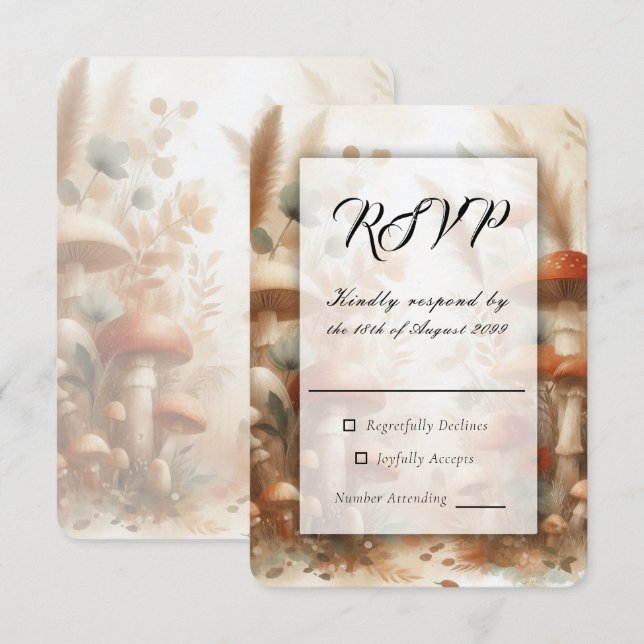 Terracotta Toadstool Woodland Magic Wedding RSVP Card (Front/Back)