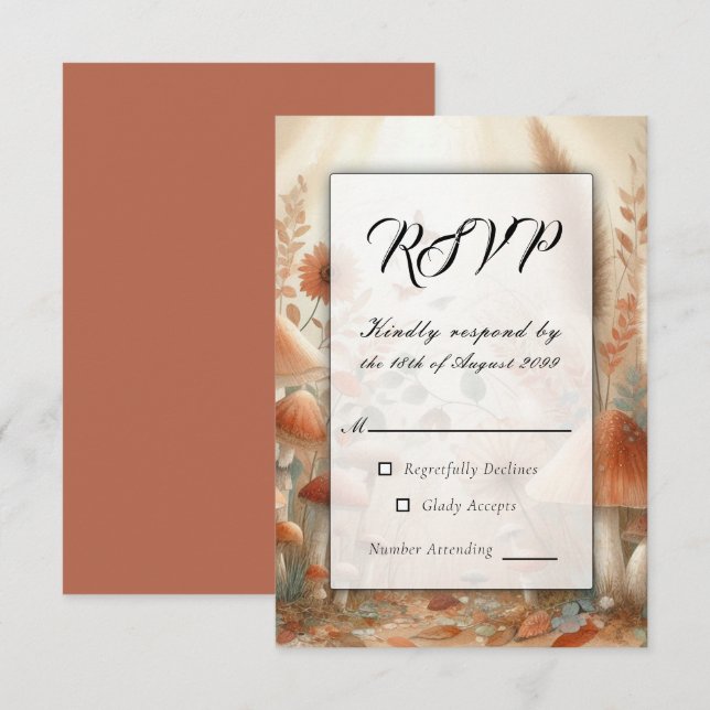 Terracotta Toadstool Woodland Magic Wedding RSVP Card (Front/Back)