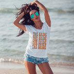 Terracotta Trendy Preppy Groovy Beach Bride Custom T-Shirt<br><div class="desc">Are you looking for a unique and stylish bride shirt? Look no further than the terracotta burnt orange trendy preppy groovy beach bride custom t-shirt! This shirt is perfect for any bride who wants to show off her personality and style on her big day. The retro bride shirt features a...</div>