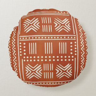 Terracotta Tribal Mudcloth Pattern Round Pillow