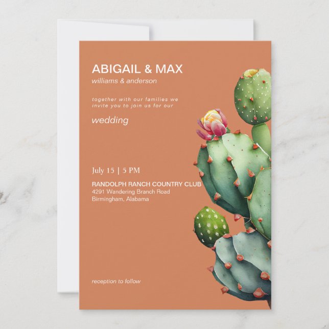 Terracotta Tropical Cactus Modern Wedding Invitation (Front)
