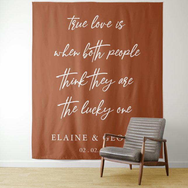 Terracotta True Love is Wedding Photo Backdrop Tapestry (In Situ)