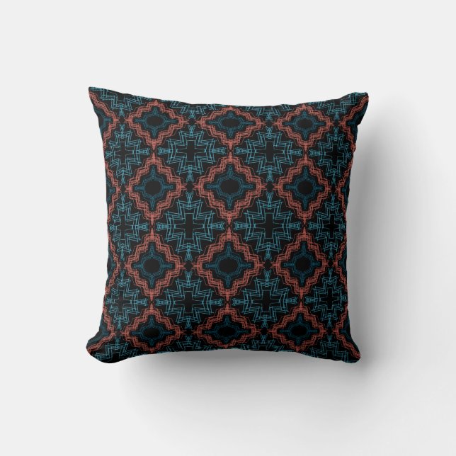Terracotta Turquoise Black Squiggle Small Mosaics  Throw Pillow (Front)