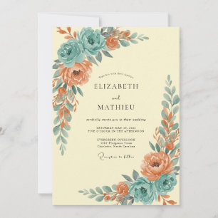 Terracotta Turquoise Ranunculus Eucalyptus Wedding Invitation