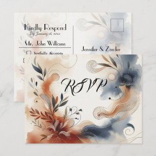 Terracotta Twilight and Navy Blooms RSVP Postcard