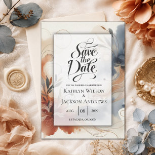 Terracotta Twilight and Navy Blooms Save the Date