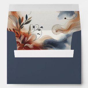 Terracotta Twilight and Navy Blooms Wedding Envelope