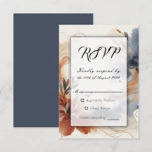  Terracotta Twilight and Navy Blooms Wedding RSVP Card