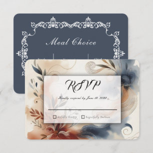 Terracotta Twilight and Navy Blooms Wedding RSVP Card