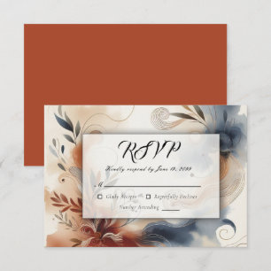 Terracotta Twilight and Navy Blooms Wedding RSVP Card