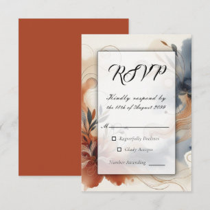  Terracotta Twilight and Navy Blooms Wedding RSVP Card