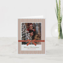 Terracotta Velvet Bow Striped Photo Christmas