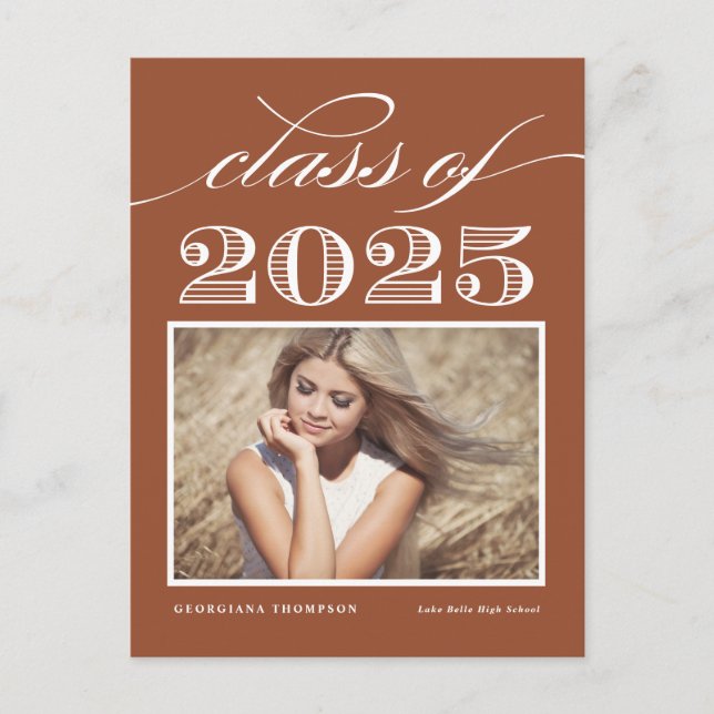 Terracotta Vintage Class of 2025 Photo Graduation Postcard (Front)