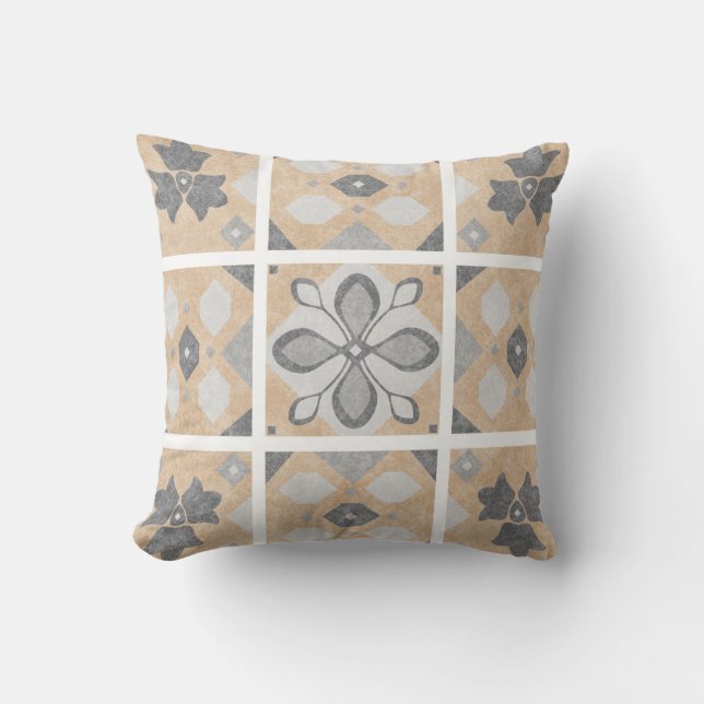 Terracotta Vintage Tiles Design Throw Pillow (Front)