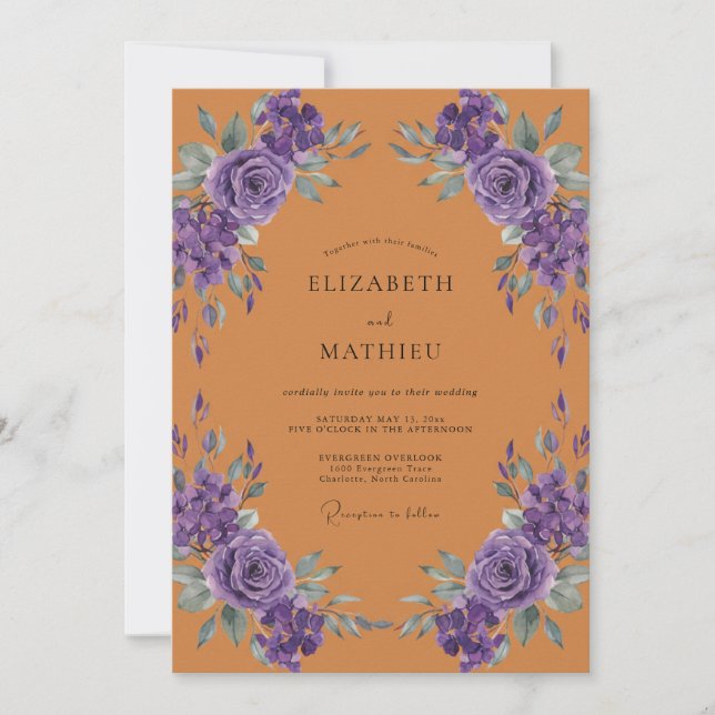 Terracotta Violet Painted Wedding Invitation (Front)