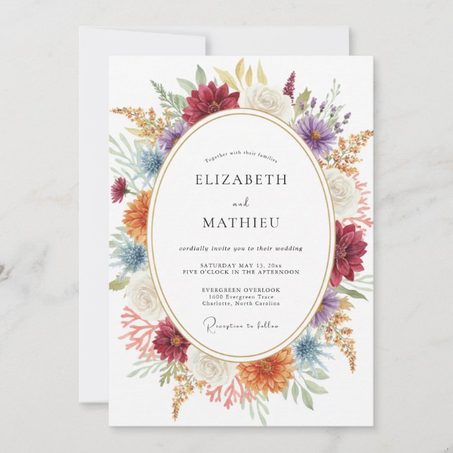 Terracotta Violet Wildflower Wedding Invitation (Front)