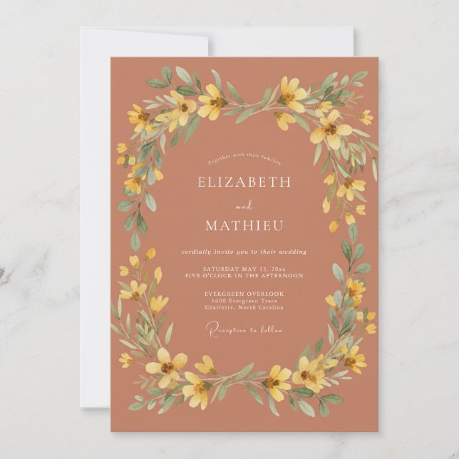 Terracotta Warm Botanical Wedding Invitation (Front)