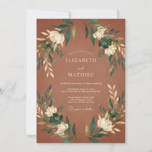 Terracotta Warm Cream Leafy Wedding Invitation