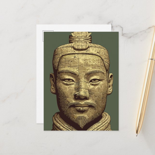 Terracotta Warrior - Ancient Gold Art Postcard (Front/Back In Situ)