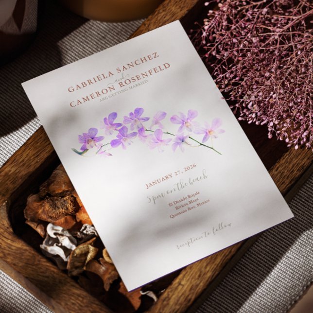 Terracotta Watercolor Boho Floral Orchids Wedding  Invitation (Creator Uploaded)
