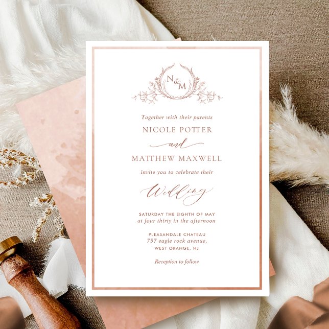 Terracotta Watercolor Elegant Monogram Wedding Invitation (Creator Uploaded)