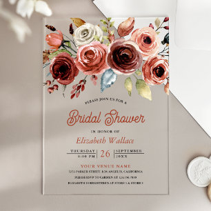 Terracotta Watercolor Floral Bridal Shower Acrylic Invitations