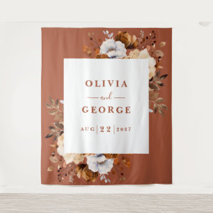 Terracotta Watercolor Floral Photo Booth Backdrop Tapestry