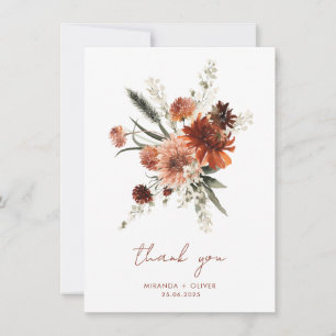 Terracotta Watercolor Floral Wedding Thank You