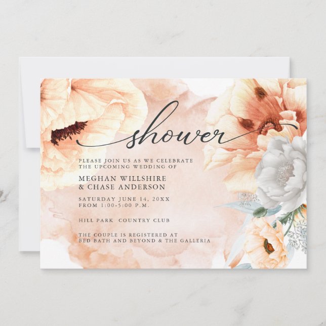 Terracotta Watercolor Flowers Bridal Shower Invitation (Front)