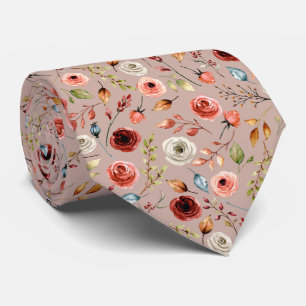 Terracotta Watercolor Flowers Pattern  Tie