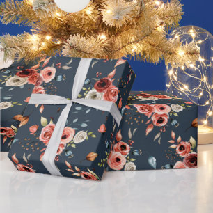 Terracotta Watercolor Flowers Pattern  Wrapping Paper