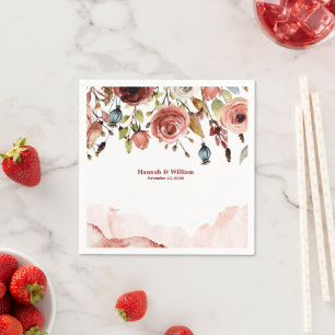 Terracotta Watercolor Flowers Wedding  Napkin