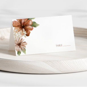 Terracotta Watercolor Flowers Wedding  Place Card