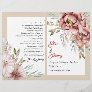 Terracotta watercolor flowers wedding program