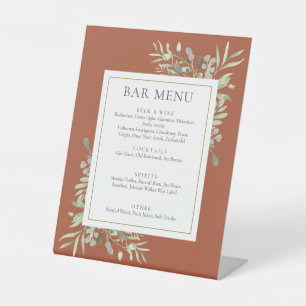 Terracotta Watercolor Greenery Foliage Bar Menu Pedestal Sign