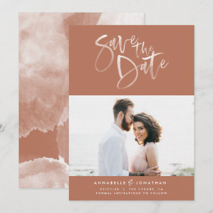 Terracotta watercolor script typography wedding save the date