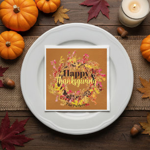 Terracotta Watercolor Wreath Family Thanksgiving Napkin