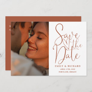 Terracotta Wedding 2 Photo QR Code Elegant Script Save The Date