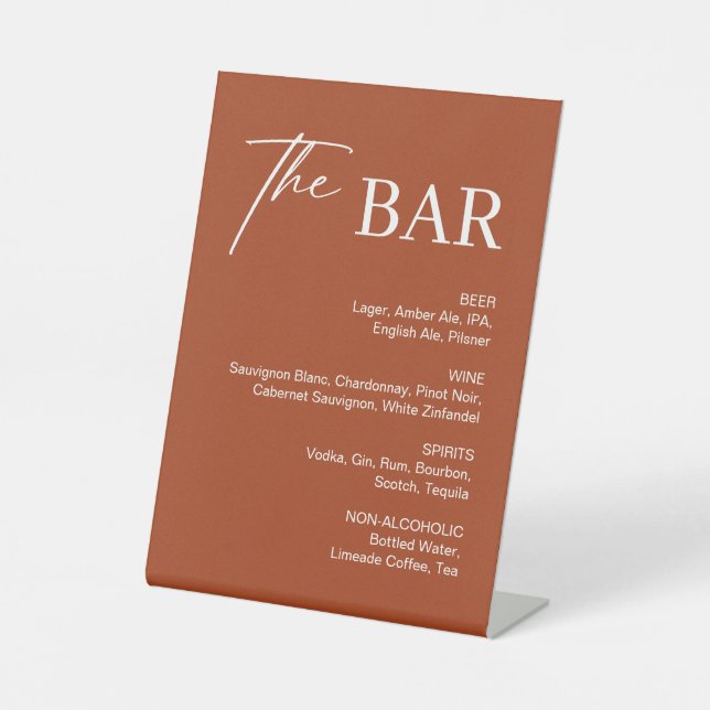 Terracotta Wedding Bar Pedestal Sign (Front)