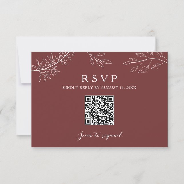 Terracotta Wedding Botanical QR Code Elegant RSVP Card (Front)