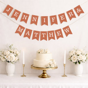 Terracotta Wedding Bride Groom Names Simple Brown Bunting Flags