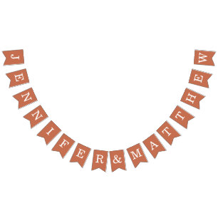 Terracotta Wedding Bride Groom Names Simple Brown Bunting Flags