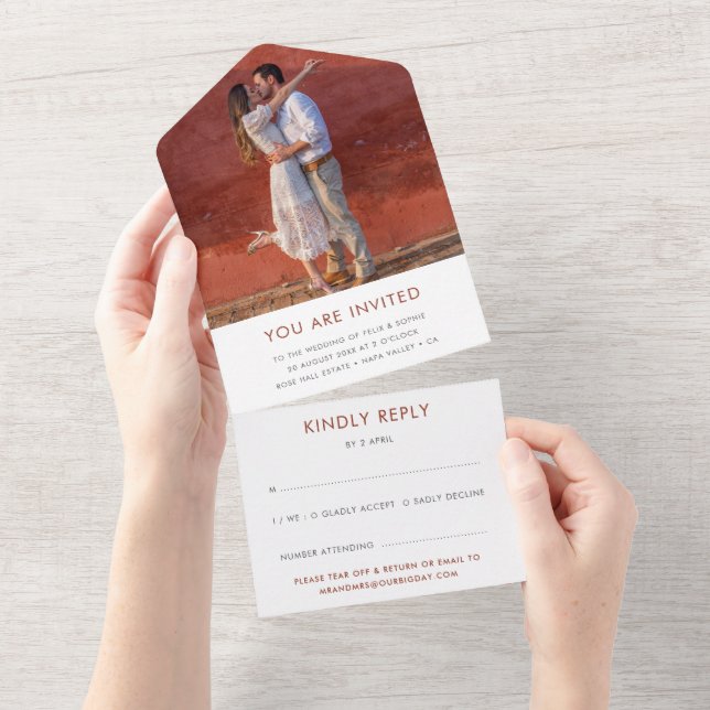Terracotta Wedding | Burnt Orange Rust RSVP All In One Invitation (Tearaway)