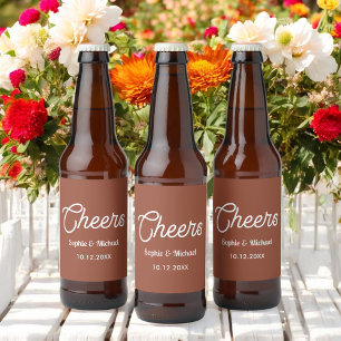 Terracotta Wedding Cheers Brown White Beer Bottle Label