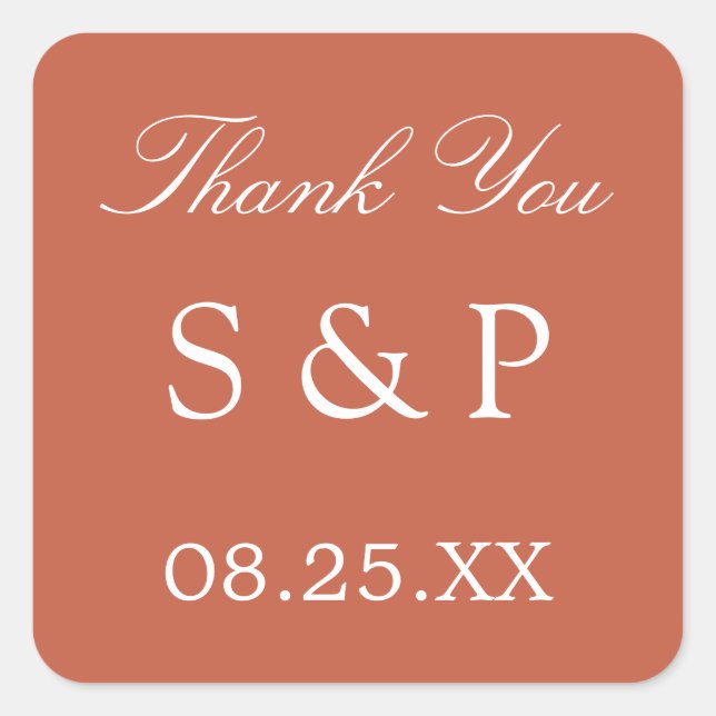 Terracotta Wedding Favour Thank You Sticker (Front)