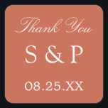 Terracotta Wedding Favour Thank You Sticker<br><div class="desc">Terracotta Wedding Favour Thank You Sticker,  please personalize with initials of the couple and the date of the wedding,  using the online personalization template before ordering.</div>