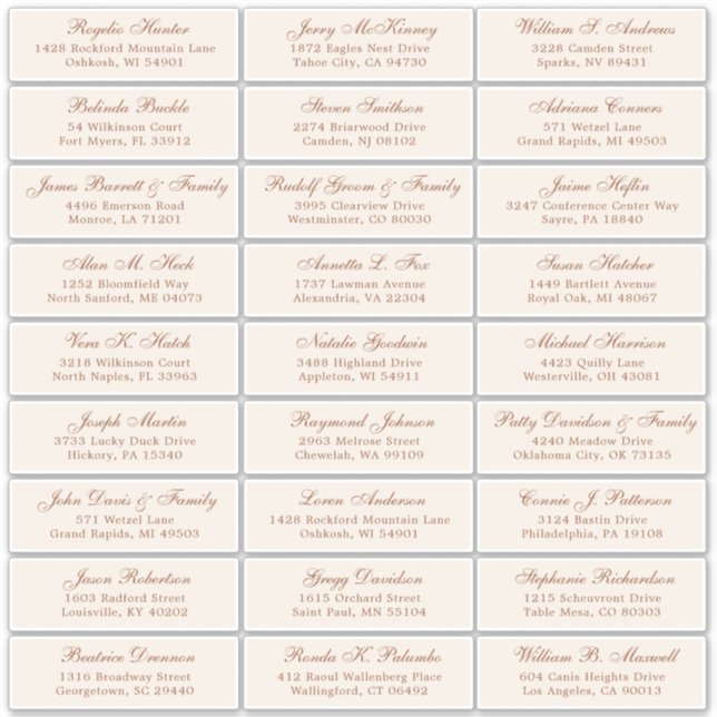 Terracotta wedding guest address labels sticker (Front)