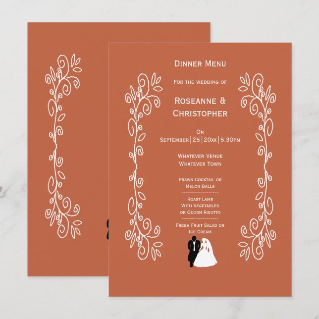 Terracotta Wedding Menu Bride Groom Design (Front/Back)